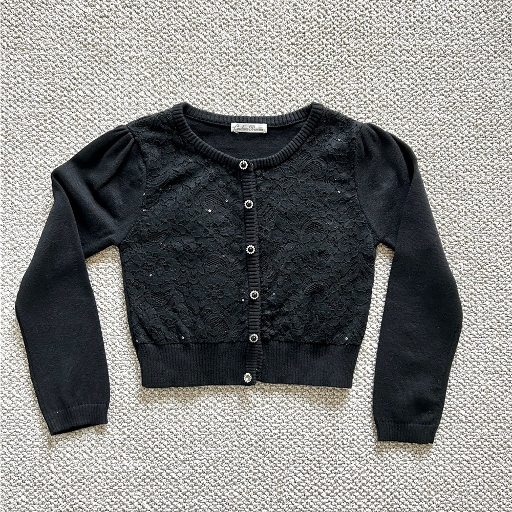 Cardigan Sweater With Sequins/Lace